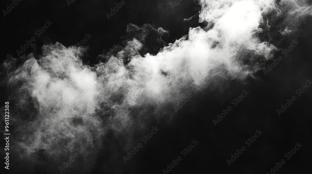 Obraz premium Abstract white cloud of smoke or dust isolated on a black background.