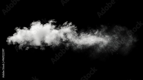 A white cloud of smoke or mist isolated on a black background.