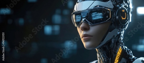 3D render of a cyborg woman against a dark backdrop