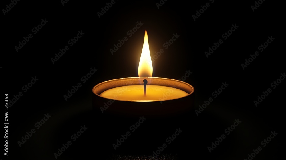 Fototapeta premium A single candle flame burns brightly against a black background.