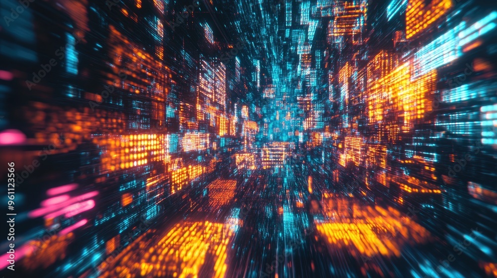 Fototapeta premium 3D rendering of abstract text featuring screen effects that depict technological malfunctions Striking display glitches with diverse types of visual disruption