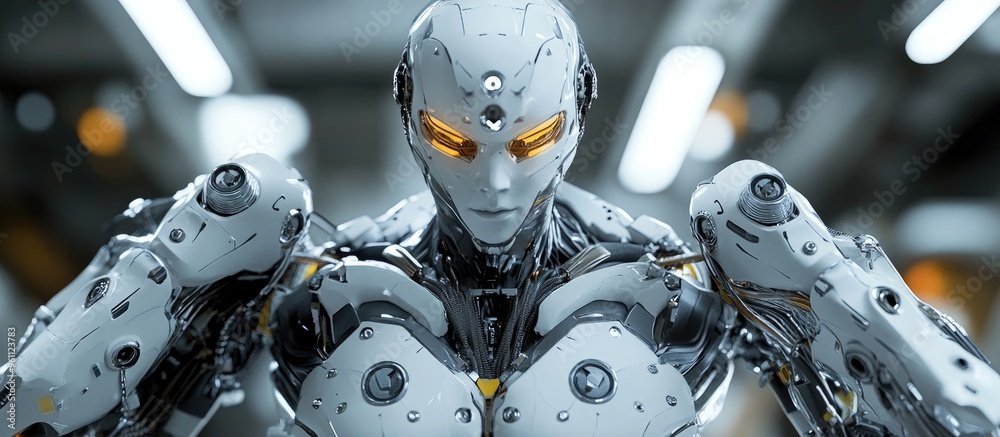 3D rendering of a cyborg with three robotic arms 3D rendering of a cyborg with three robotic arms