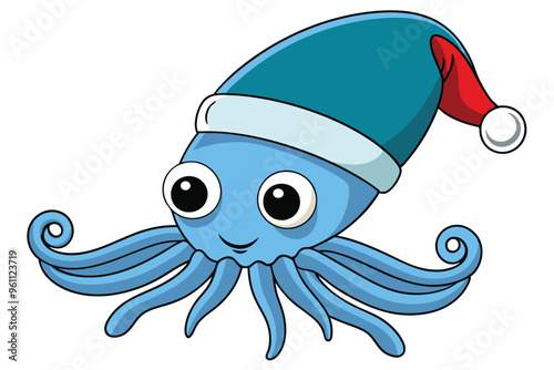 Cuttlefish wear Christmas hat H.eps