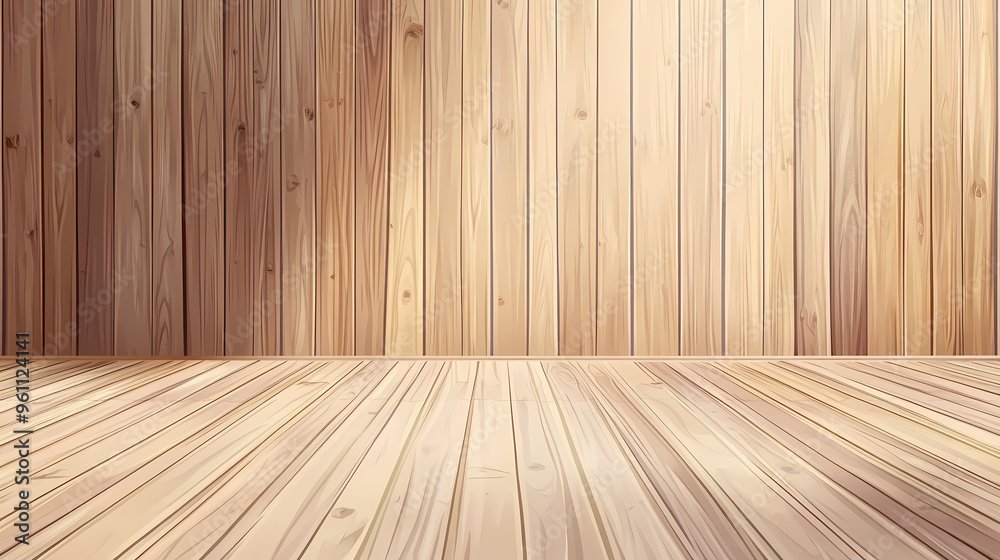 Naklejka premium Minimalist wooden floor and wall display