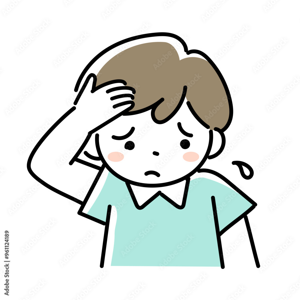 困った表情の男の子の上半身