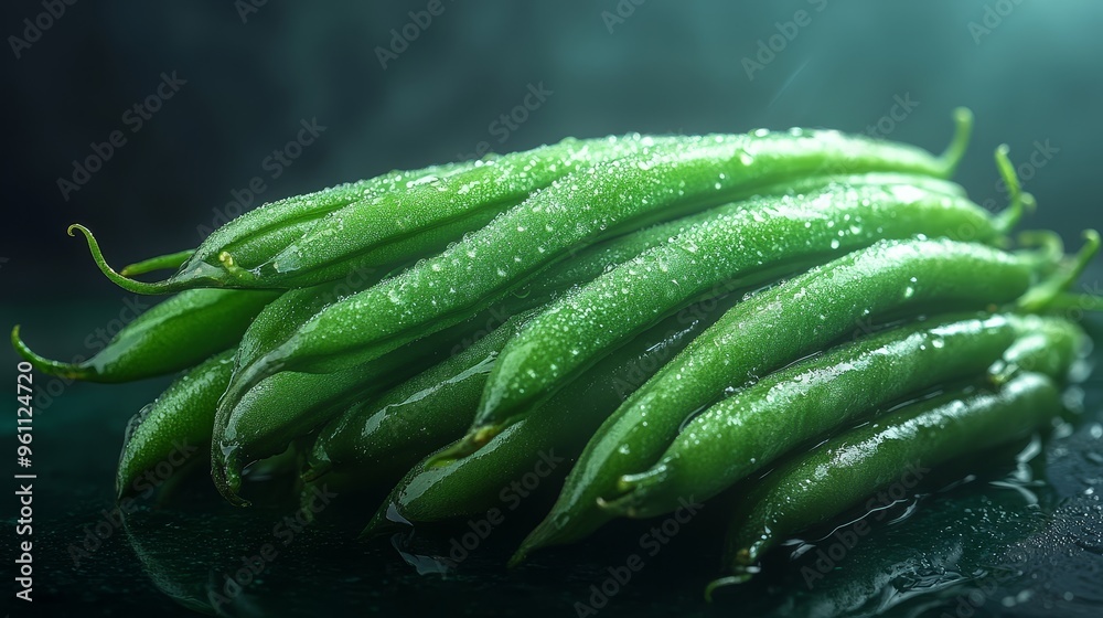 Fresh Green Beans with Dew Drops Macro Photography Fresh Green Beans with Dew Drops Macro Photography