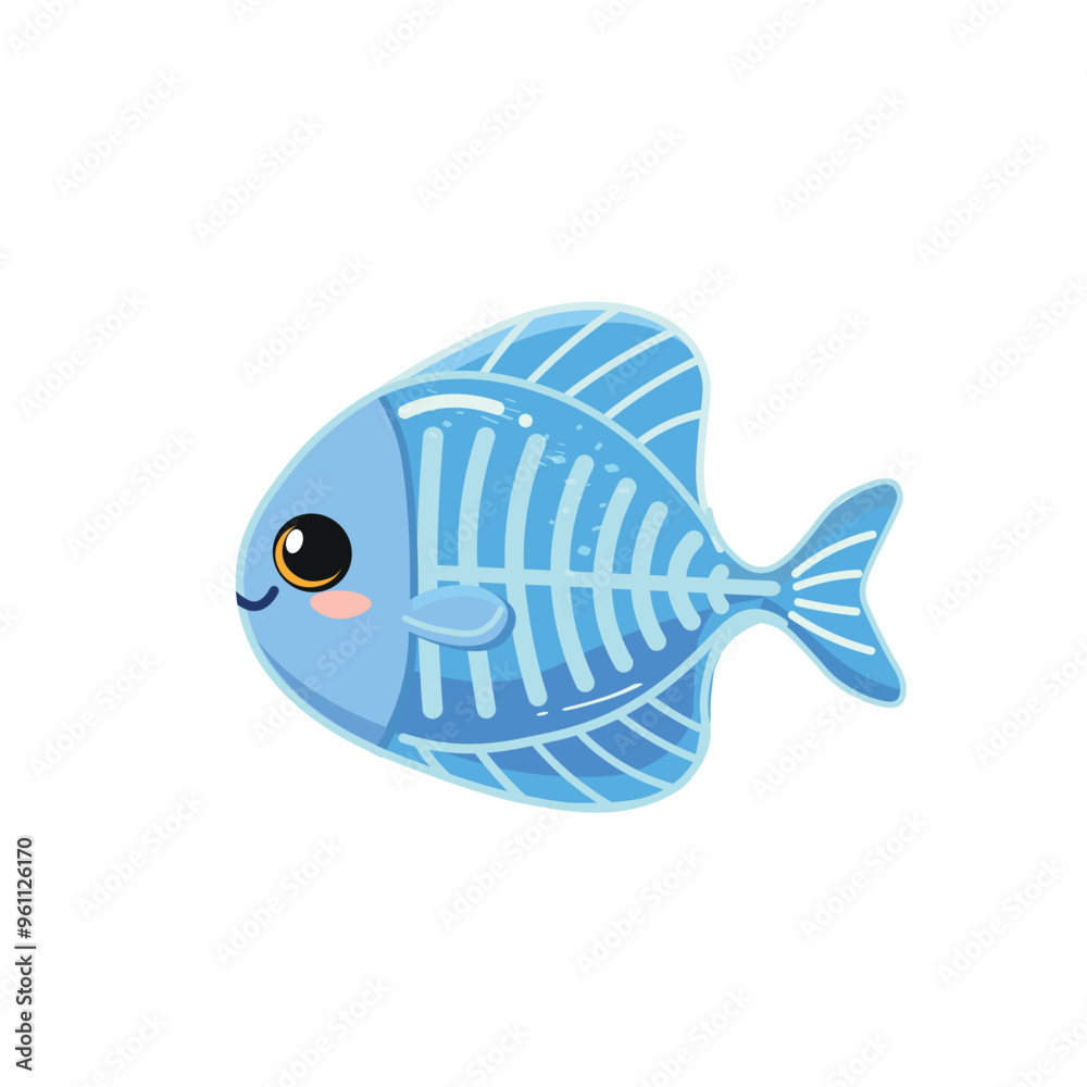 Obraz premium X-ray Fish cartoon character cute childish illustration Vector fish isolated on white background Flat design element