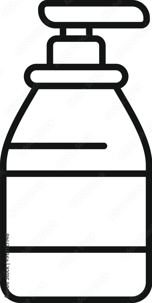 Simple black and white icon of a plastic cosmetic bottle with a dispenser pump, useful for beauty products Simple black and white icon of a plastic cosmetic bottle with a dispenser pump, useful for beauty products