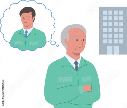 会社の事業継承に悩む現経営者のベクターイラスト