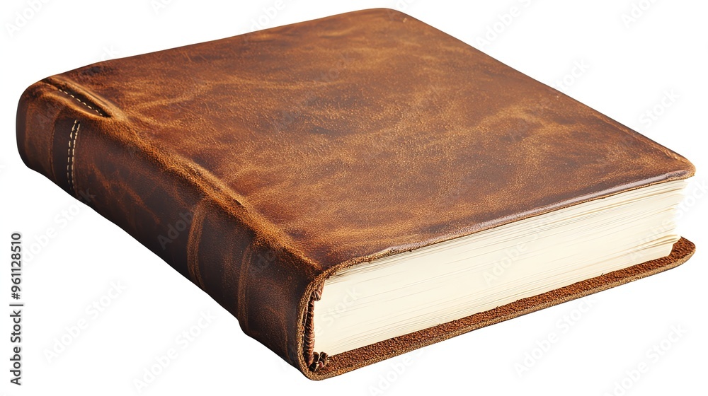 Obraz premium Leather bound journal or diary closed isolated on white.