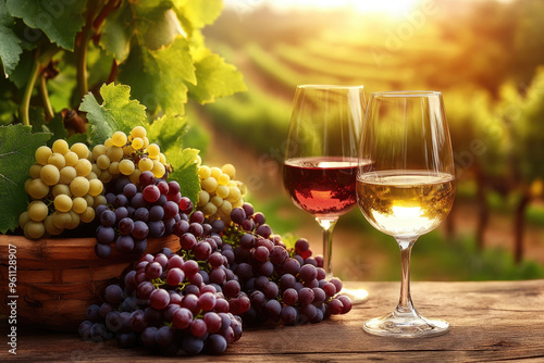 The wine trend features elegant grape clusters with wine glasses and rich vineyard elements.