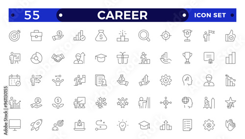Career web icons set. Growth and success - simple thin line icons collection. Containing career progress, growth profit coaching, business people, tutorship and more.