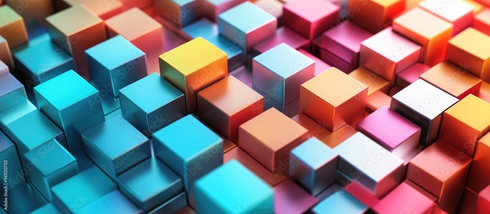 Obraz premium Colorful 3D design of arrow shaped cubes resembling an extracted matrix