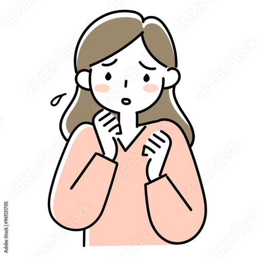 困った表情の若い女性の上半身