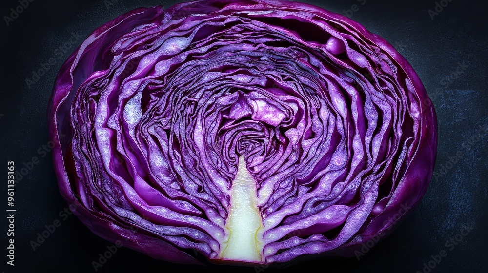 Obraz premium Close Up Macro Photography of Cut Red Cabbage Texture