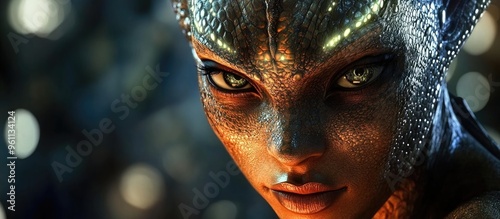 Reptilian female character poised for action 3D illustration