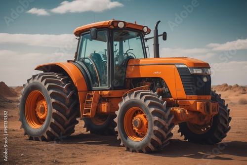 Modern tractor on a colored background. ai generative