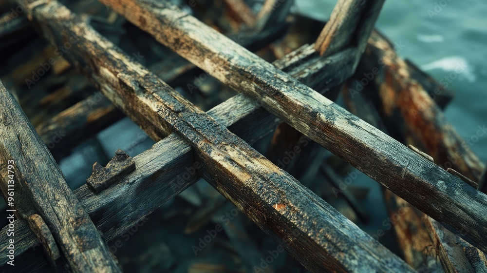 Remnants of wooden frames from an aged dilapidated fishing vessel Remnants of wooden frames from an aged dilapidated fishing vessel