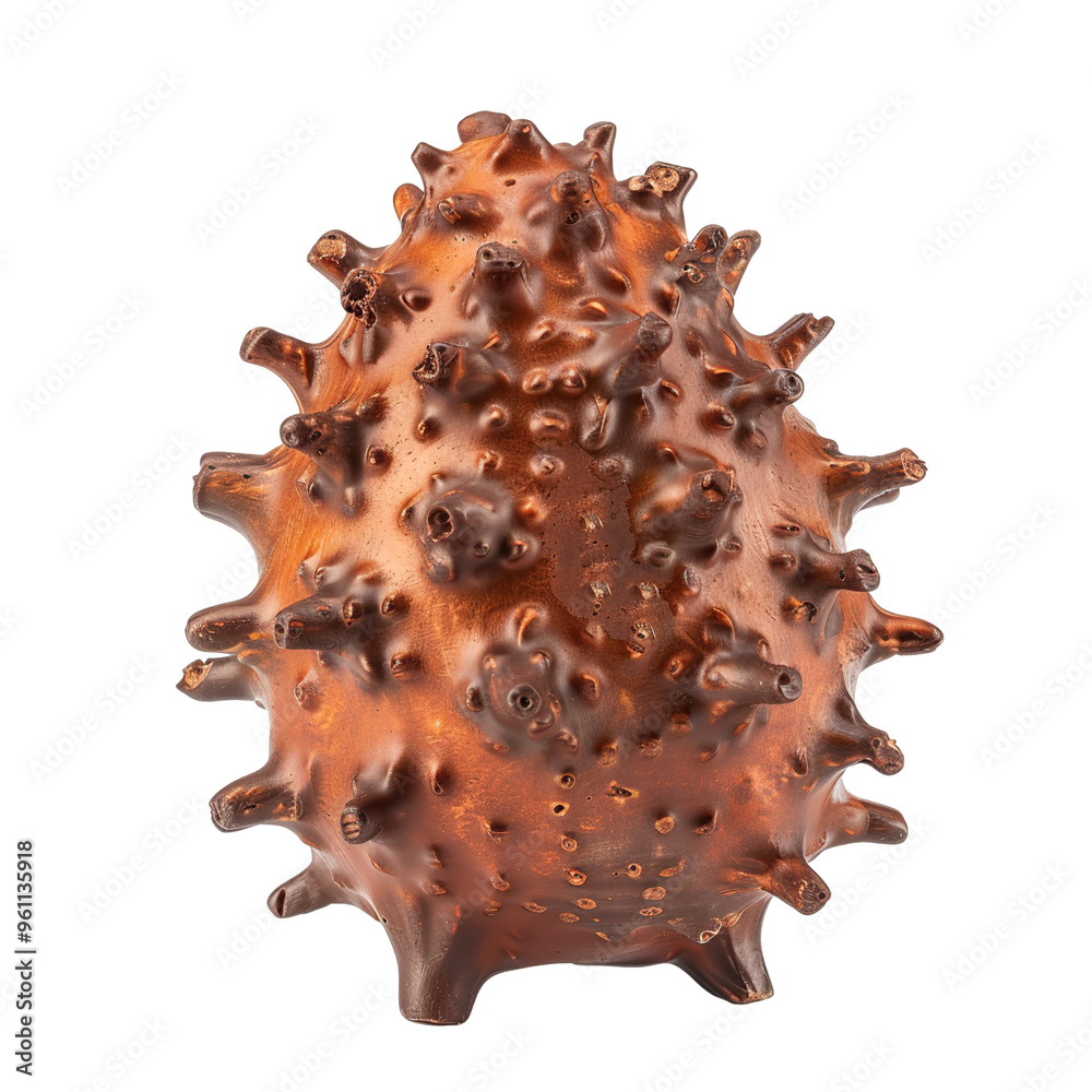 Front view of a chocolate kiwano figurine isolated on a white transparent background Front view of a chocolate kiwano figurine isolated on a white transparent background