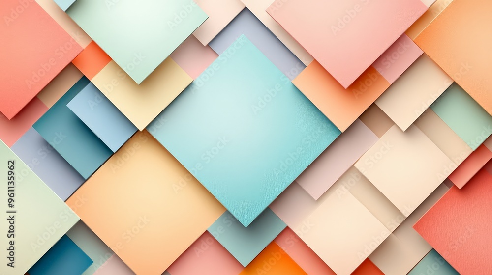 Abstract geometric background with colorful overlapping squares in pastel shades. Modern design perfect for digital art, wallpaper, and presentations. Abstract geometric background with colorful overlapping squares in pastel shades. Modern design perfect for digital art, wallpaper, and presentations.