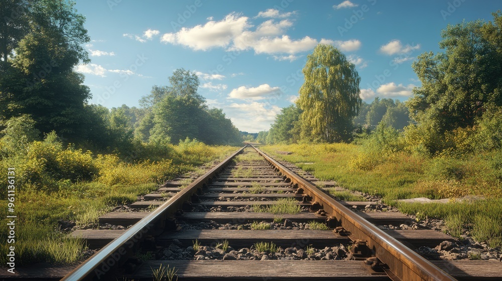 Obraz premium Abandoned railway during daylight Sturdy iron infrastructure mode of transport serving its intended function