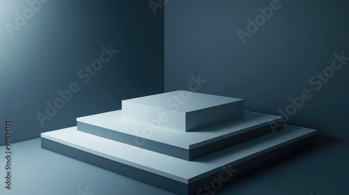 Isometric 3D depiction of a cubic podium display stand