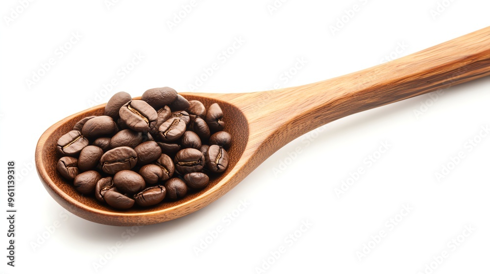 Fototapeta premium Roasted coffee beans in a wooden spoon.