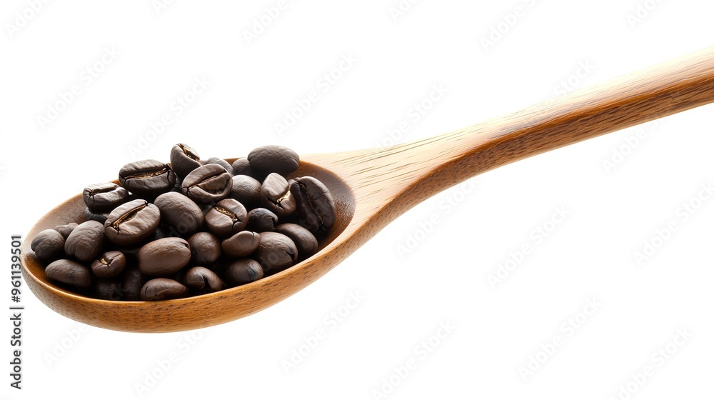 Fototapeta premium Roasted coffee beans in a wooden spoon.