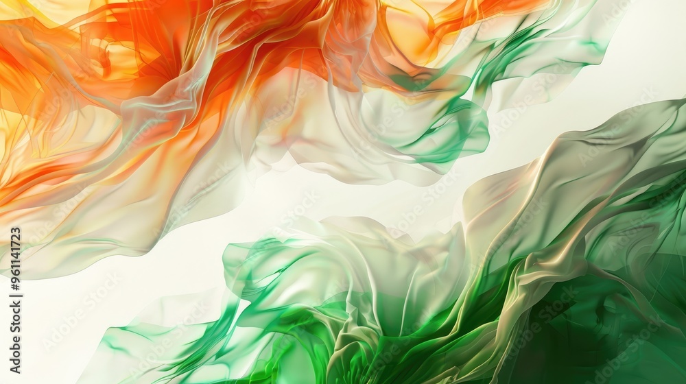 A digital art representation of the Indian flag, with three colors green on top, white in middle and orange at bottom. The background is white, creating contrast between foreground and background. A digital art representation of the Indian flag, with three colors green on top, white in middle and orange at bottom. The background is white, creating contrast between foreground and background.