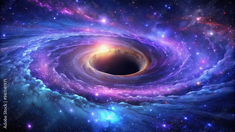 Breathtaking indigo purple galaxy with sparkling stars, supermassive black hole, cosmic dust, gas Breathtaking indigo purple galaxy with sparkling stars, supermassive black hole, cosmic dust, gas
