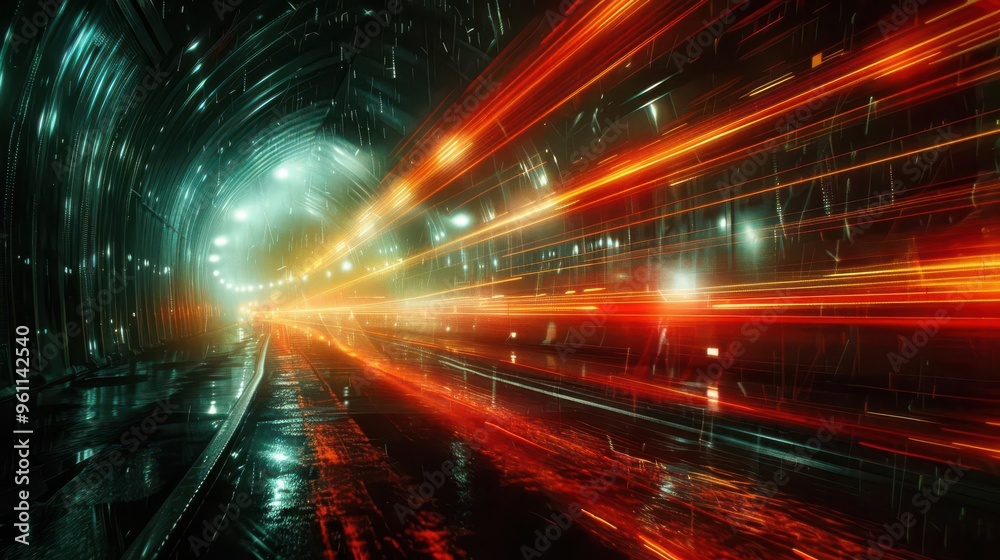 Abstract image of light trails in a dark city, Urban, Motion Abstract image of light trails in a dark city, Urban, Motion