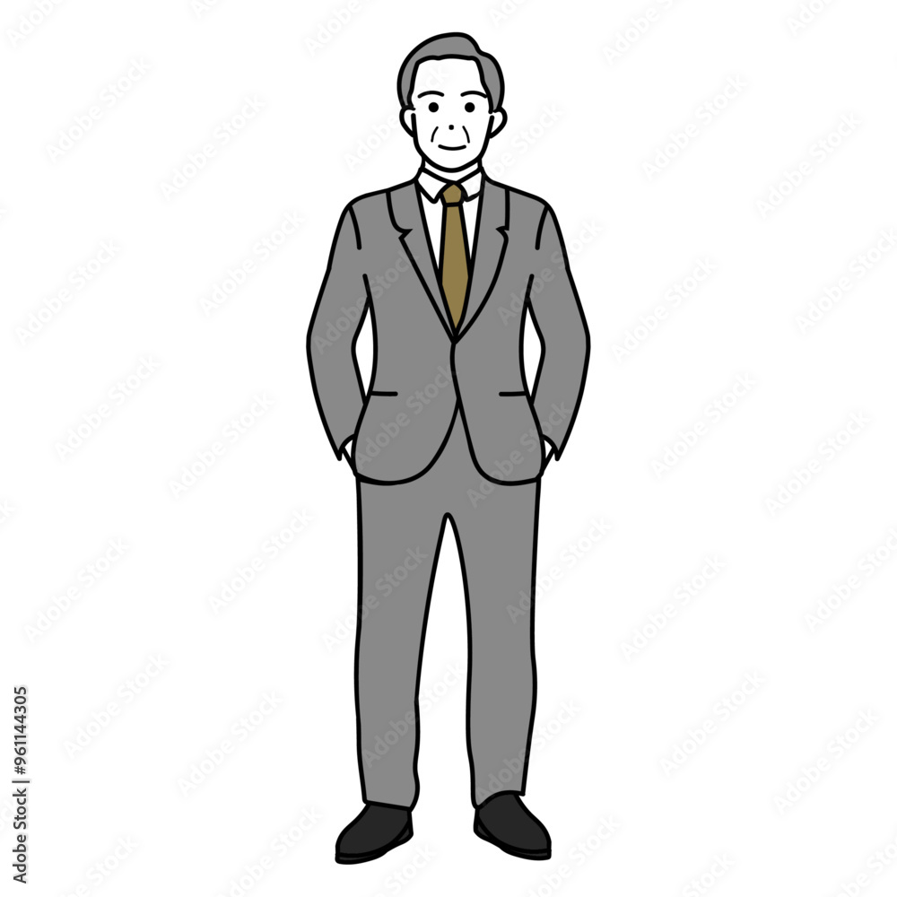 笑顔で立っているスーツの中高年