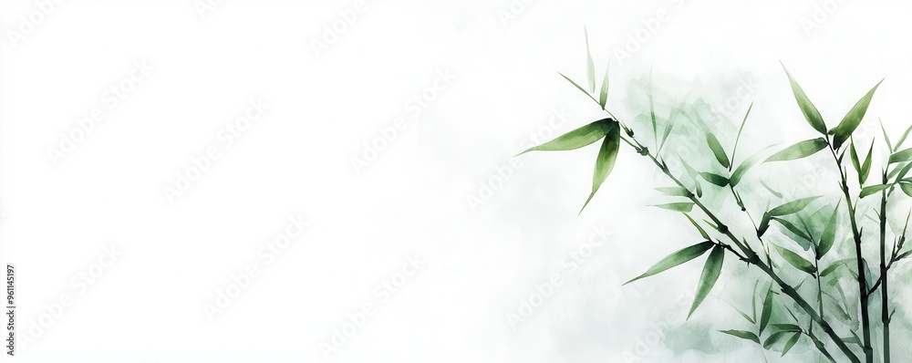 Bamboo in fog, watercolor shades of gray and green creating a soft, ethereal atmosphere Bamboo in fog, watercolor shades of gray and green creating a soft, ethereal atmosphere
