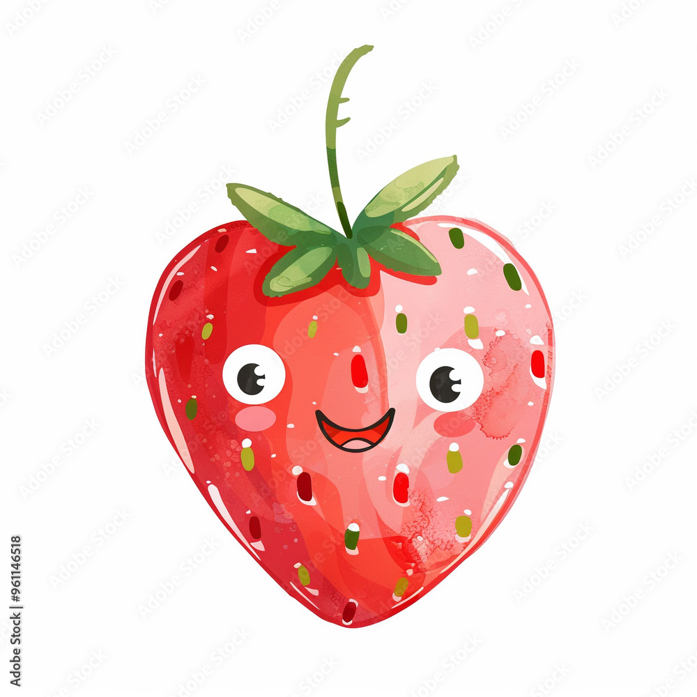 Obraz premium Delightful Watercolor Painting of Enjoying a Juicy Strawberry