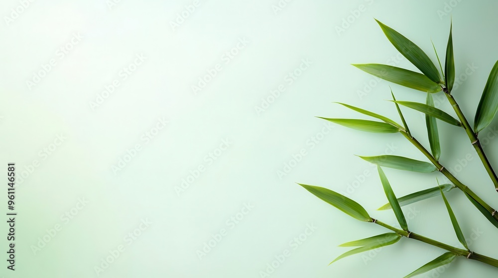 Fototapeta premium Minimalist bamboo stalks arranged against a muted watercolor sky, soft gradient tones blending into the background for a calming effect
