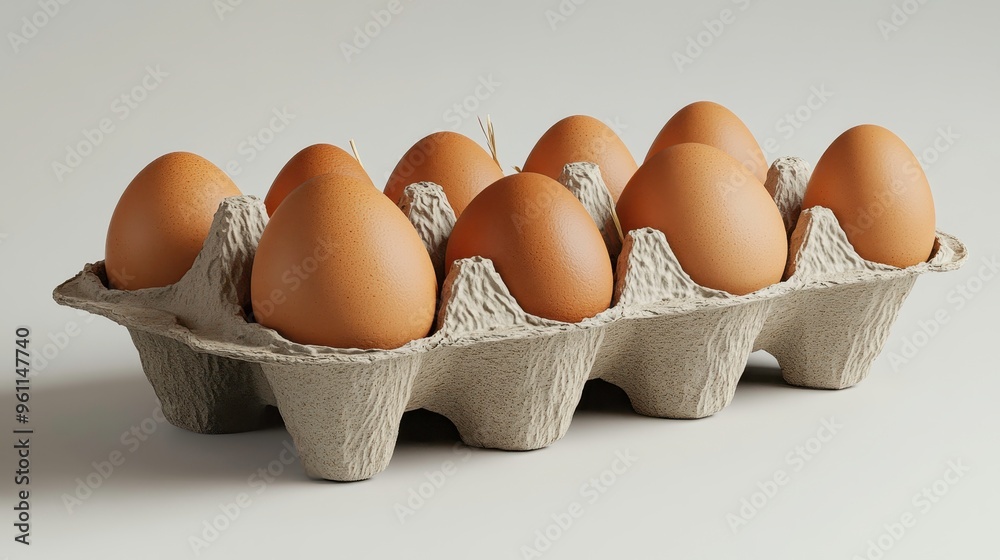 Organic eggs, in a carton with straw, 3D illustration Organic eggs, in a carton with straw, 3D illustration