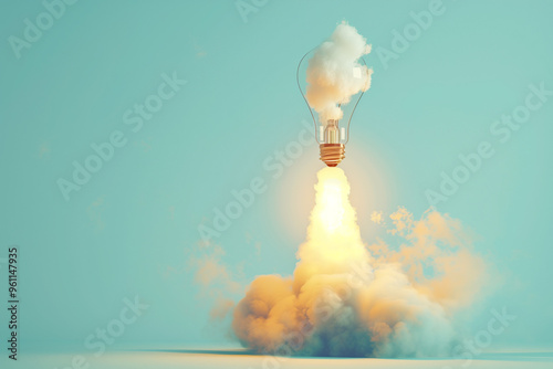 Light Bulb Rocket Launch Idea Creativity Concept Art with copy space