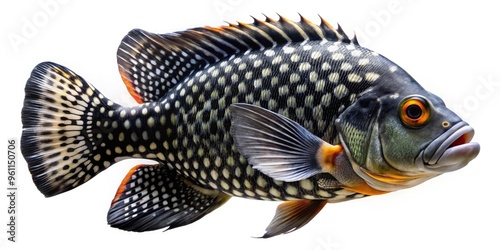 A Large, Black And White Checkered Fish With A Thick, Fleshy Head And Bright Orange Lips photo