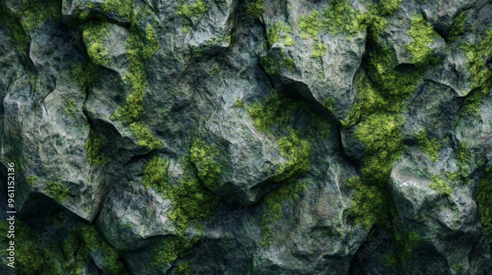 Close-up of rough textured rock surface with patches of green moss, showcasing natural detail and rugged terrain. Close-up of rough textured rock surface with patches of green moss, showcasing natural detail and rugged terrain.
