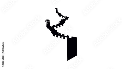 Great Wall of China, black isolated silhouette