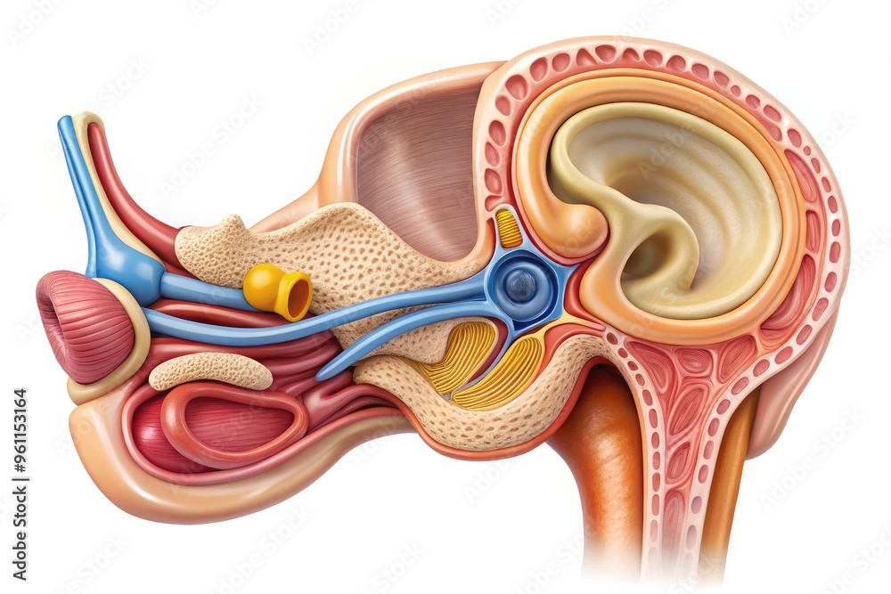 An Anatomical Illustration Showing The Three Semicircular Canals In The Inner Ear, Which Are Responsible For Balance And Spatial Orientation. An Anatomical Illustration Showing The Three Semicircular Canals In The Inner Ear, Which Are Responsible For Balance And Spatial Orientation.