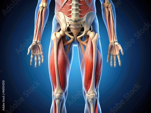 Anatomical Image Of The Slender Sartorius Muscle Located On The Medial Thigh, Extending From The Hip Bone To The Knee Joint photo