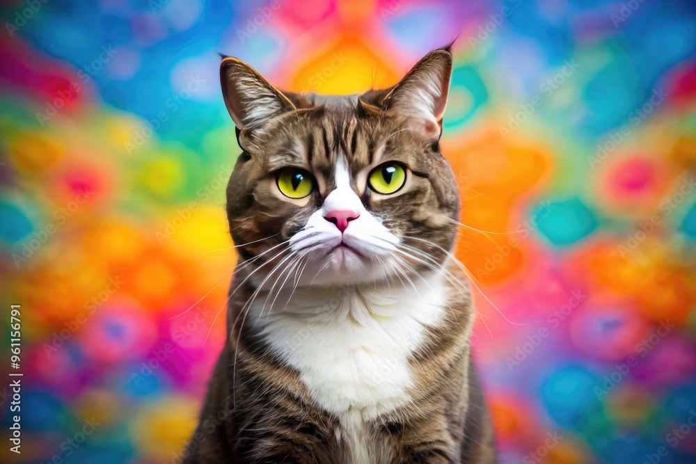 A sarcastic-looking cat with raised eyebrow and smug facial expression sits in front of a colorful background, conveying humorous annoyance without needing any text. A sarcastic-looking cat with raised eyebrow and smug facial expression sits in front of a colorful background, conveying humorous annoyance without needing any text.