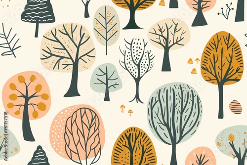 Abstract Forest Pattern with Colorful Trees