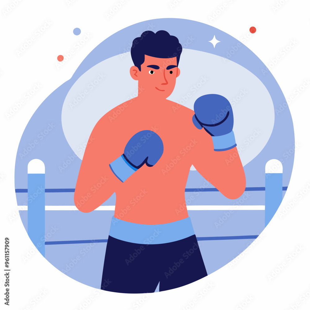 Focused Boxer Man in Fighting Stance with Gloves in Boxing Ring
Focused Boxer Man in Fighting Stance with Gloves in Boxing Ring