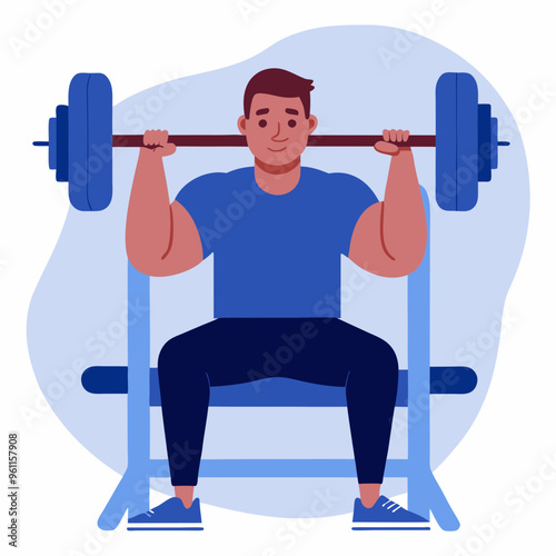 Smiling Man Lifting Barbell on Bench Press in Gym Setting


