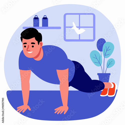 Man Doing Plank Exercise in Home Fitness Setting

