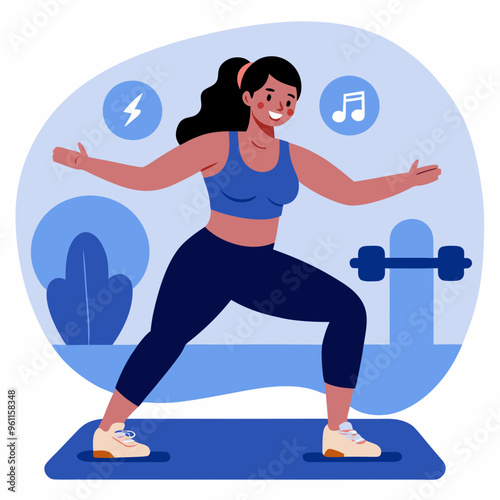 Happy Woman Exercising on Mat in Outdoor Fitness Setting

