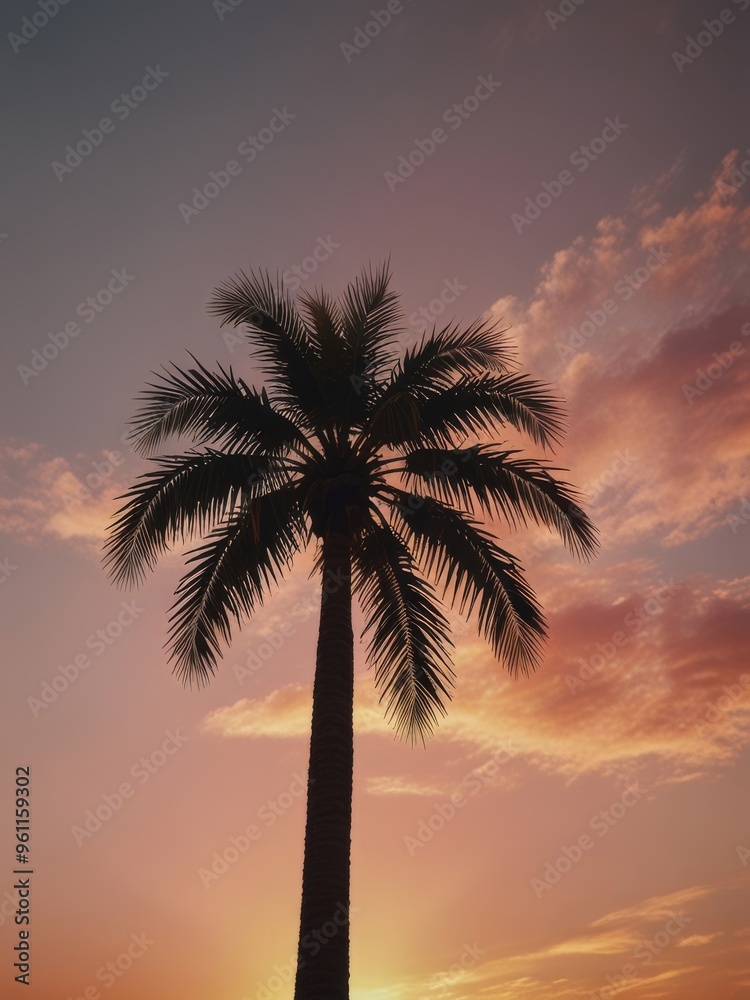 Palm Tree Silhouette Against a Colorful Sunset Sky Palm Tree Silhouette Against a Colorful Sunset Sky