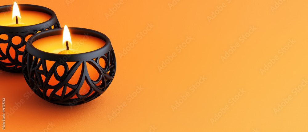Decorative diya holders, intricate designs, 3D illustration Decorative diya holders, intricate designs, 3D illustration
